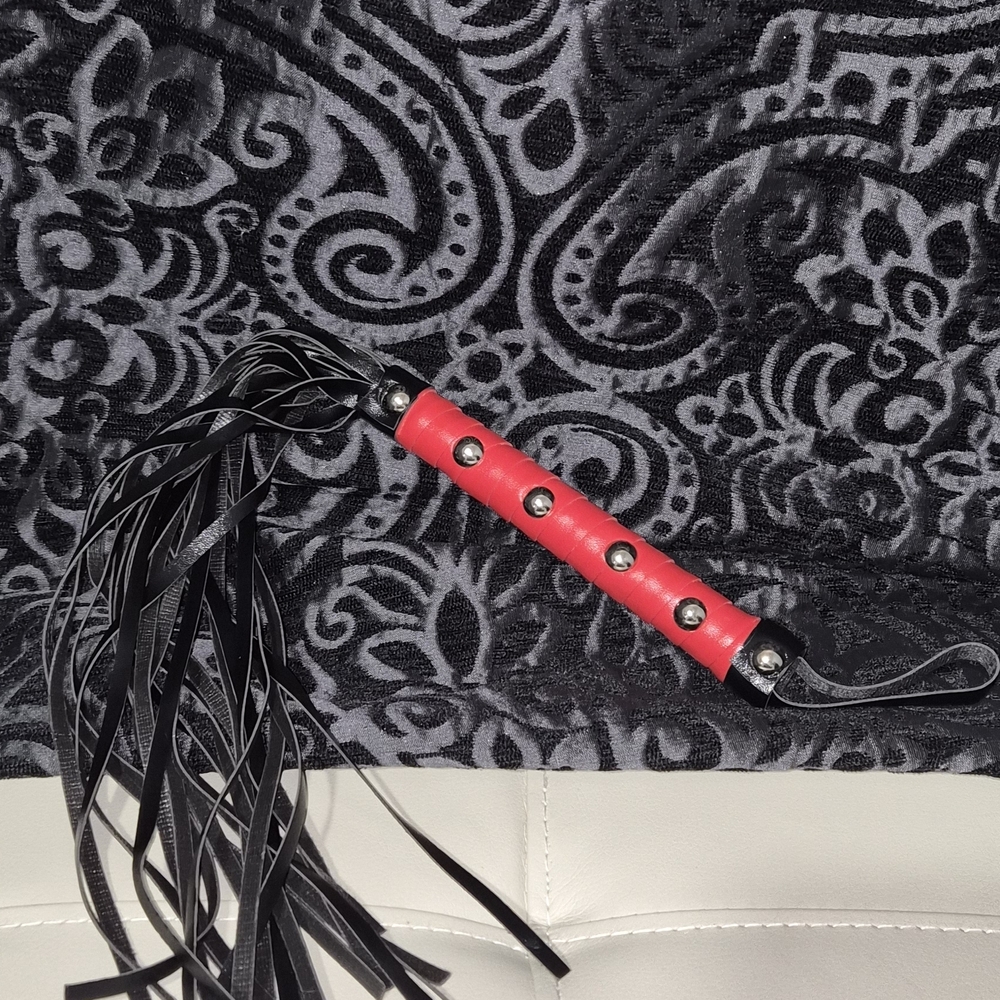 Red Studded Leather Tassel Flogger - Women Accessories